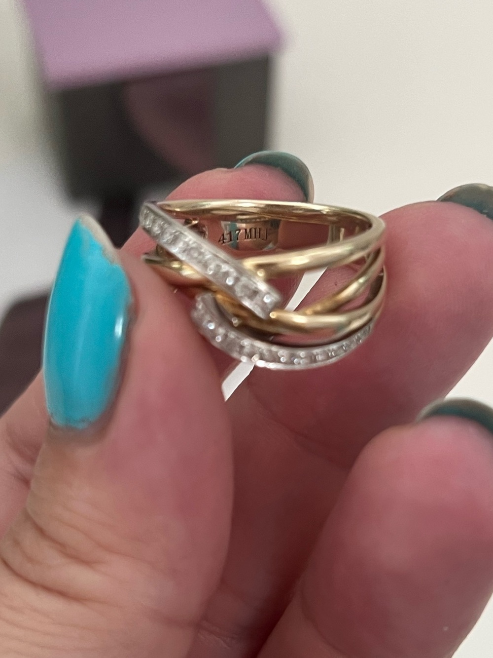 Michael Hill Solid 10K Gold & Natural Diamond Fancy Crossover Ring, Size 7.25 - Picture 13 of 17